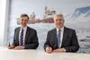 Peter Sparkes, UKHO CEO (left) and Jamie McMichael-Phillips, Seabed 2030 project director