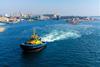 The image shows the SAAM ElectRA 2500SX tug during sea trials