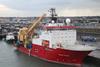 Polar Prince (1999/6,051gt), the Norwegian flagged 94m DP2 cable laying OSV chartered by Subocean, was impounded at Harwich in late January. Photo: Graeme Ewens