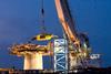 The Wave Hub is seen being installed off the coast of Cornwall UK.