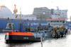 Hopper dredger ‘Hein’ dredges the first load of silt for Rotterdam in front of the Lloyd shipyard in Bremerhaven.