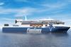 The image shows a render of the newbuild Finnline RoPax vessels