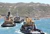 South Africa's naval tugs turn out to welcome the 'Inyathi' (Damen)