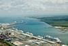 An aerial view of the Port of Southampton shows the approach channel