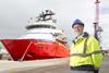 Aberdeen Harbour’s engineering director Ken Reilly welcoming the Skandi Foula to the new facility