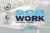 Seawork logo promotional image, overlaid on an aerial shot of the Seawork exhibition. Stats from the event are present: 6485 Industry professionals attended; International audience from 60 countries worldwide.