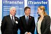 Scottish Minister for Transport Keith Brown MSP (centre) with Cllr Russell Imrie (correct, left, chairman of SEStran (correct) - the South East Scotland Transport Partnership) and Laurienne Tibbles (iTransfer Project Manager, Institute for Sustainability)