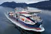 The image shows the cable-laying vessel Prysmian Monna Lisa on the water