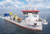 The image shows an artist's impression of Jan de Nul Hopper's new  trailing suction hopper dredger