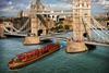 An artist’s impression of the Royal Barge passing under Tower Bridge.