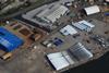An aerial view of turbine laydown at the Invergordon Service Base..