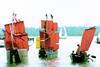 The historic warships, held together by elastic adhesive, take to the water at the Southampton Boat Show.