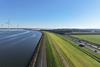 The image shows a drone photo of the foreshore at Lake Ijsselmeer