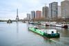 The image shows Sogestran's Zulu 06 is France’s first hydrogen-powered river vessel on the Seine