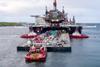 The platform was brought to Shetland on the world's largest construction ship, the 'Pioneering Spirit'