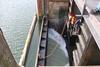 Water flows in at the Cuxhaven sea lock in Germany