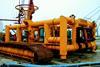 The ShengLi pipe lay plough is seen on shore in China.