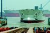 The Shenhua is launched into the Huangpu River in Shanghai last month.