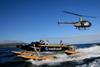 The Nauti-Craft personnel transport vessel, which features a passive-reactive interconnected suspension system supporting the deck above multiple hulls.