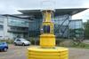 The latest 3.6m Fairhurst Marine Navigation buoy waits outside the Met Office headquarters prior to testing.