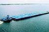 Soya bean cargoes on the Amazon are transported on large pushed barges.