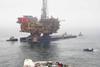 'Iron Lady' with the 24,200t topsides is towed clear of 'Pioneering Spirit' (Kotug)