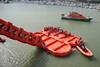 The rescue RIB prepares to tow the first of the two liferafts clear of the ferry.