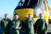 Left to right, Squadron Leader Dai Evans, Officer in Charge, Helicopter Standards Unit. Flight Lieutenant Sam Mcdonagh, HSU Winchman. Sergeant Martin Kemp, 203 Squadron Student. Sergeant Chris Scurr, 203 Sqaudron Instructor.
