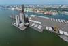 The image shows a render of the new quays at Klaipėda's former International Ferry Port