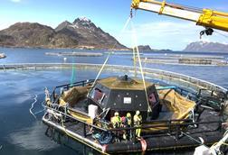 The Biosort iFarm in action on the water inside an aquaculture cage