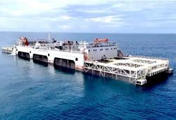 A floating offshore fish farm in the sea off China