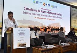 Tamil Nadu Fisheries Secretary Dr N Subbaiyan speaking at the national workshop on ‘Strengthening the Science-Management Interface’