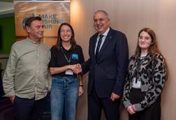From left to right: Gwen Pennarun (LIFE President), Marta Cavallé (LIFE Executive Secretary), Costas Kadis, EU Commissionner for Fisheries and Oceans, Muireann Kavanagh (16-years old from the Irish organisation IIMRO)