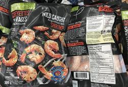 Bags of Argentinian red shrimp