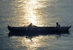 Fishing canoe at sea