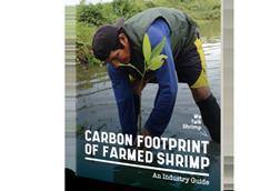 Front cover of an industry guide to reducing the carbon footprint of shrimp farming