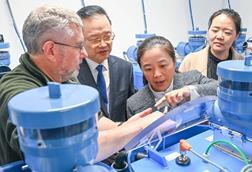 Delegates from the Chinese Academy of Fishery Scientists being shown around the aquaculture innovation hub at the University of Stirling