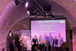 Members of Optimar winning the Catch Welfare Innovation Award for a nephrops stunning and tailing machine