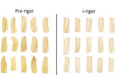 The image compares discoloured fish frozen too early to fish frozen post rigor mortis