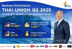 Graphic showing Thiraphong Chansiri next to figures about Thai Union's performance in Q2 2025