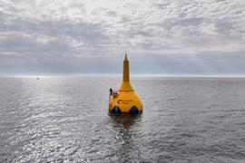 The image shows a CorPower Ocean wave energy converter