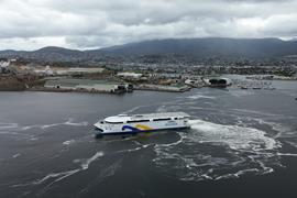 incat tasmania electric ferry being trialled on the river derwent