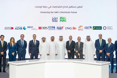 A picture of the TA'ZIZ and Proman teams on signing of the joint methanol plant venture