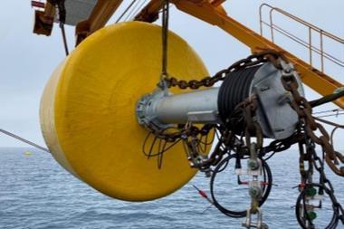 The Monabiop demonstrator buoy being deployed at sea