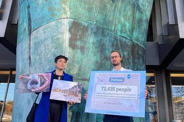 EIA Ocean campaigners Christina Dixon and Tom Gammage deliver the petition to the IMO