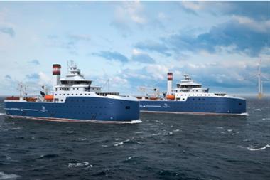 The image shows an illustration of Vattenfall's new Service Operation Vessels (SOVs)