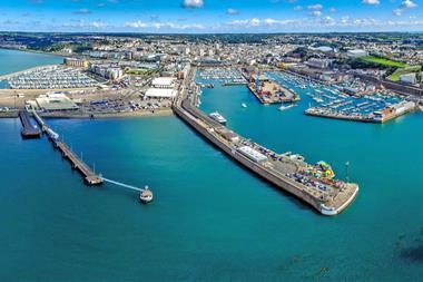 The image shows the existing harbourfront at St Helier harbour