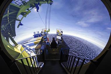The image shows the crane simulator in action