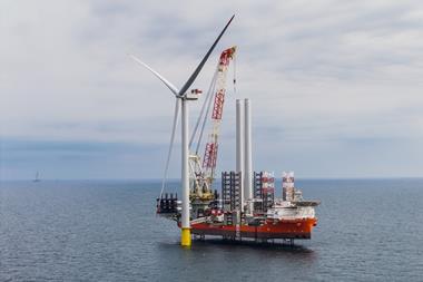 The image shows the first Baltic Power turbine installation taking place