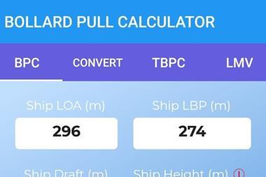 'Tug Assist Tool' requires the input of eight variables to calculate required bollard pull (Marine-Pilots.com)